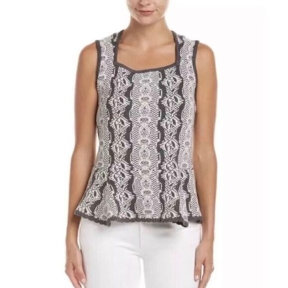 Cabi Gray Printed Knit Sweater Peplum Tank Top M #887 - Picture 1 of 6